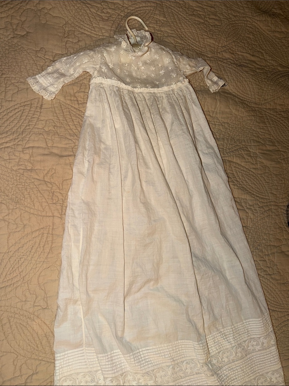 Christening gown off white Cotton Infant Gown with Lace Detail